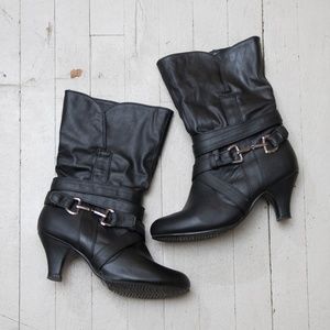 Black Faux Leather Heeled Booties Boots Size 10